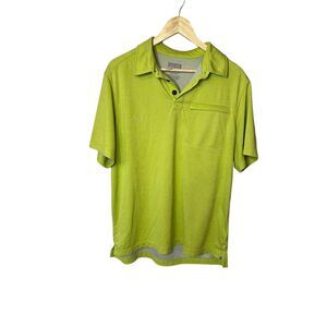 Duluth Trading Co Mens M Neon Green Polo Zip Chest Pocket Lightweight Shirt